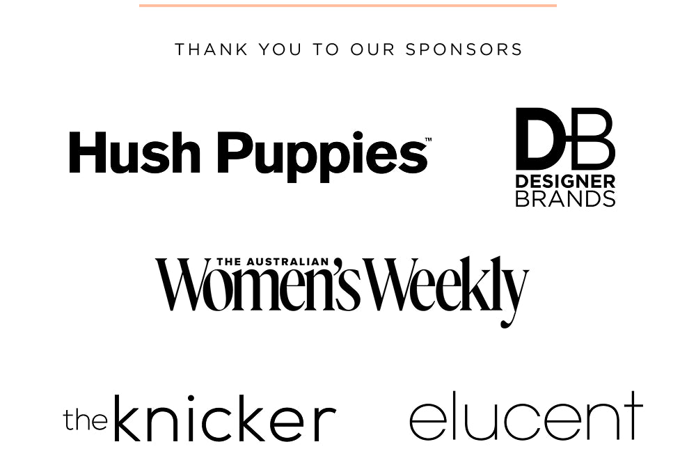 List of sponsors including Hush Puppies, DB Designer Brands, The Australian Women