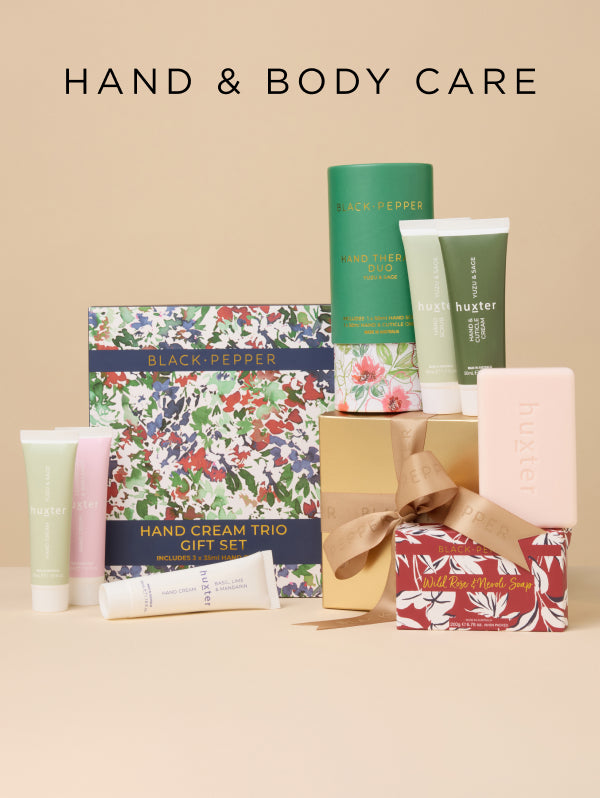 gift sets, hand cream and soap, with text 